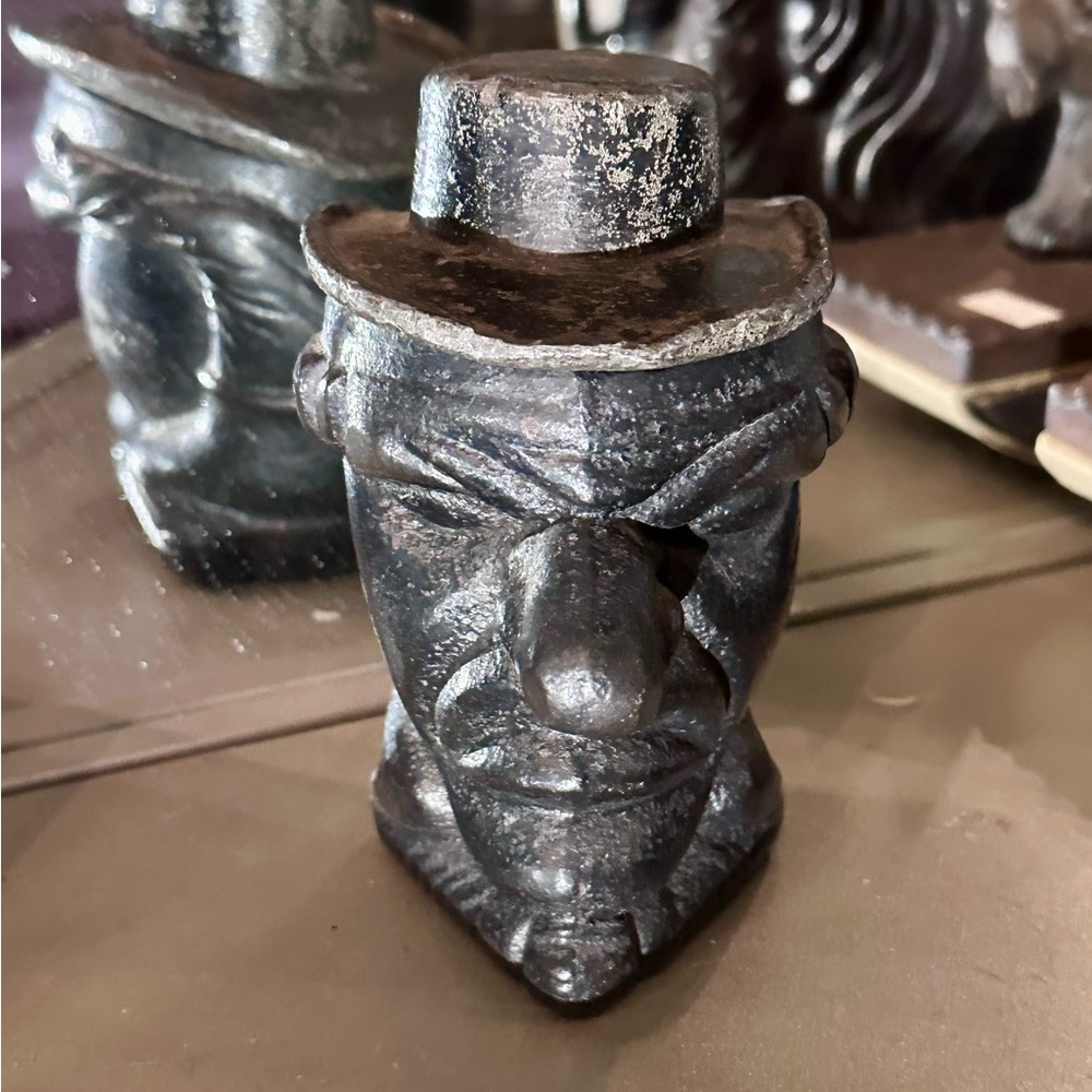 Antique Mr. Punch Snuff/Tobacco Jar Cast Iron circa early 1900.